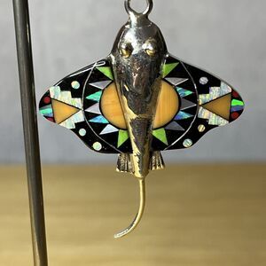 Sterling Silver Inlay Stingray Pendant Multi Color Stones
